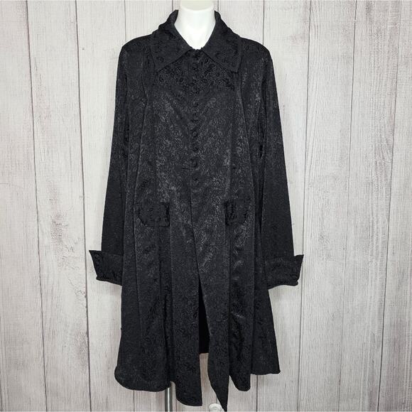 Vintage 90s Funhouse NYC Black Jacquard Duster Coat Gothic Witchy OS - Picture 1 of 7